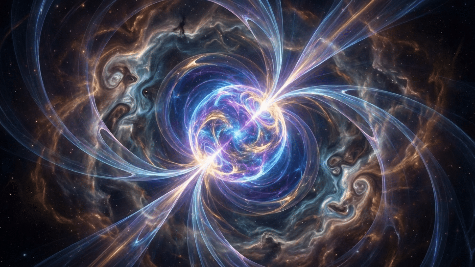 A pulsar sending beams of radiation across space