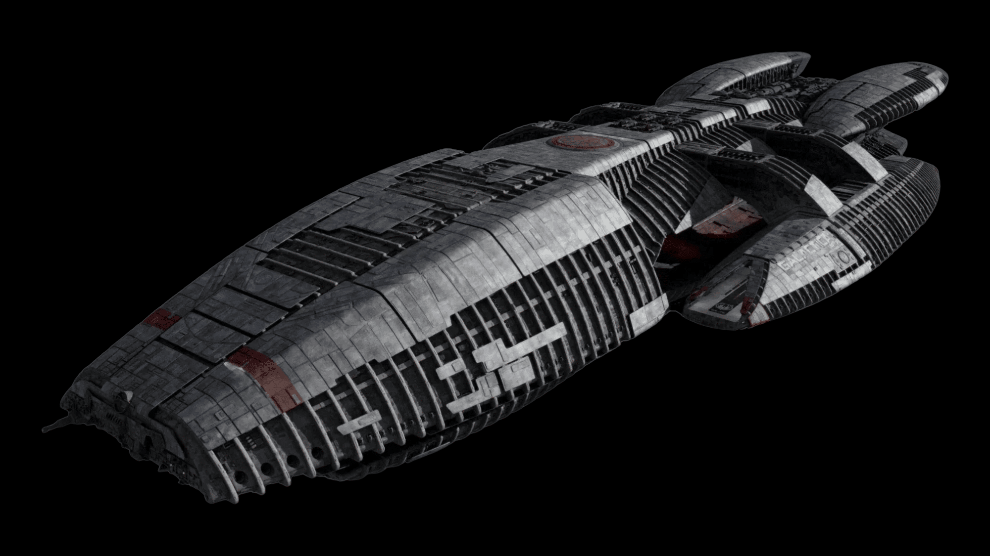 An image of Battlestar Galactica against a black background.