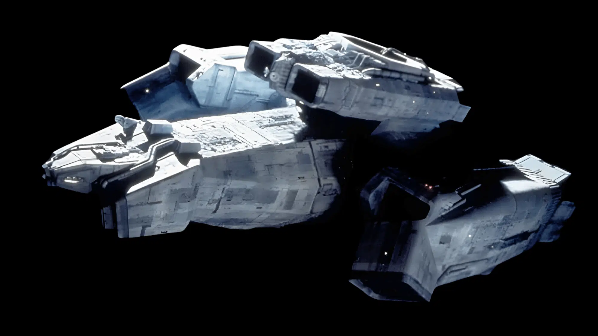 An image of Nostromo spaceship from sci-fi horror film Alien against a black background.