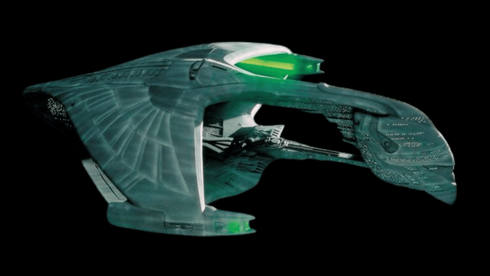 An image of Romulan Warbird from the movie Star Trek The Next Generation against a black background.