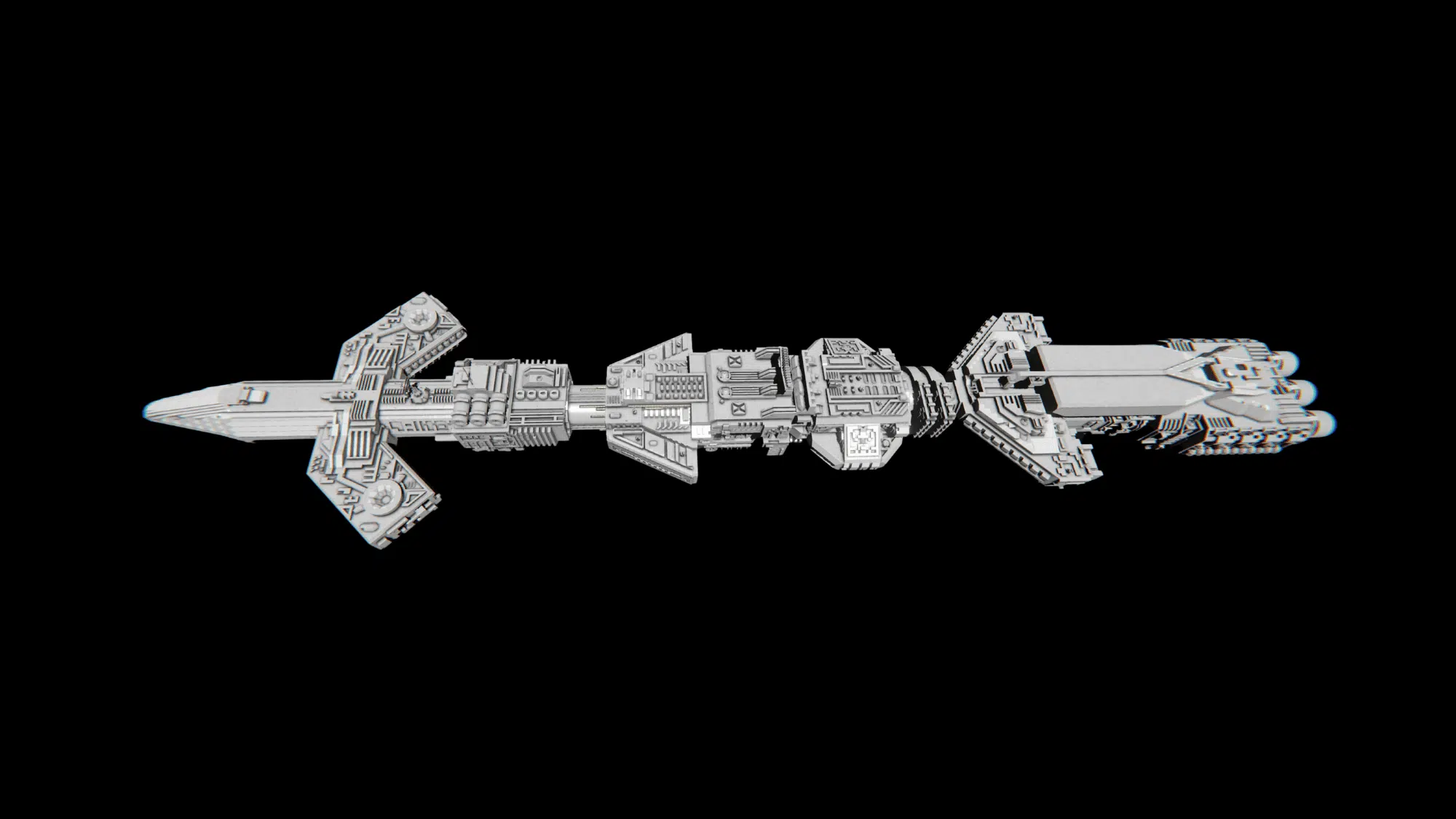 An image of Spaceball One spaceship from the movie Spaceballs against a black background.