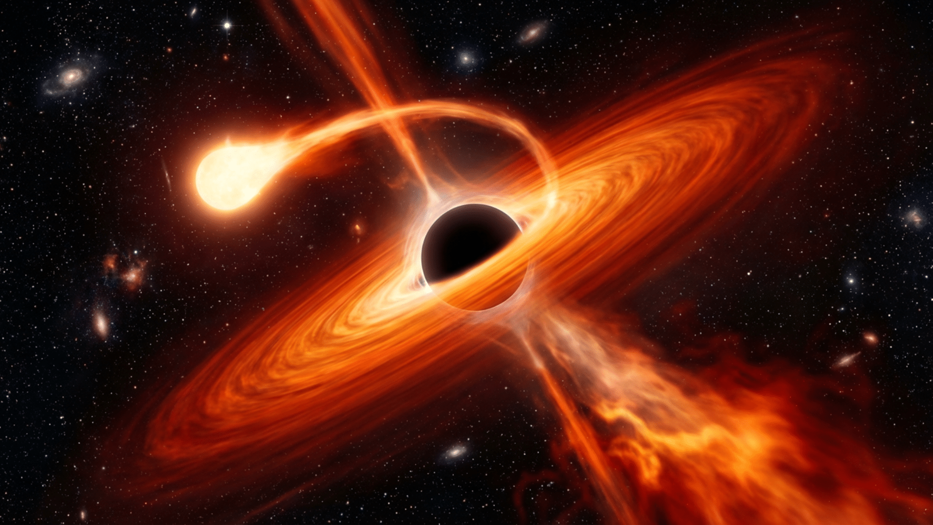 Diagram showing how tidal forces stretch an object during spaghettification near a black hole