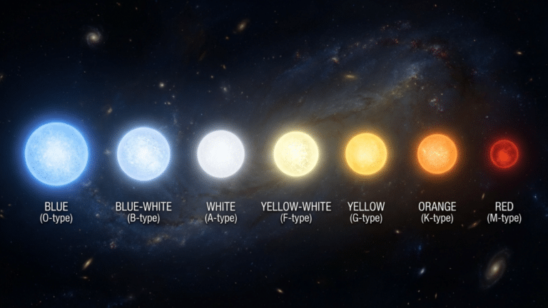 Diagram showing star colors from hottest to coldest in space