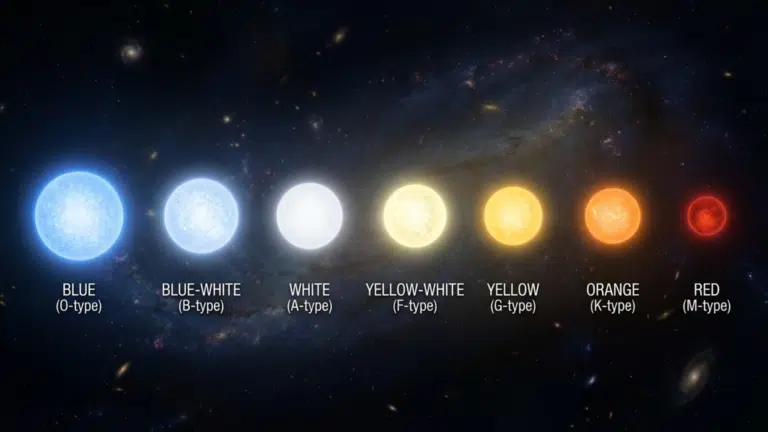 Diagram showing star colors from hottest to coldest in space