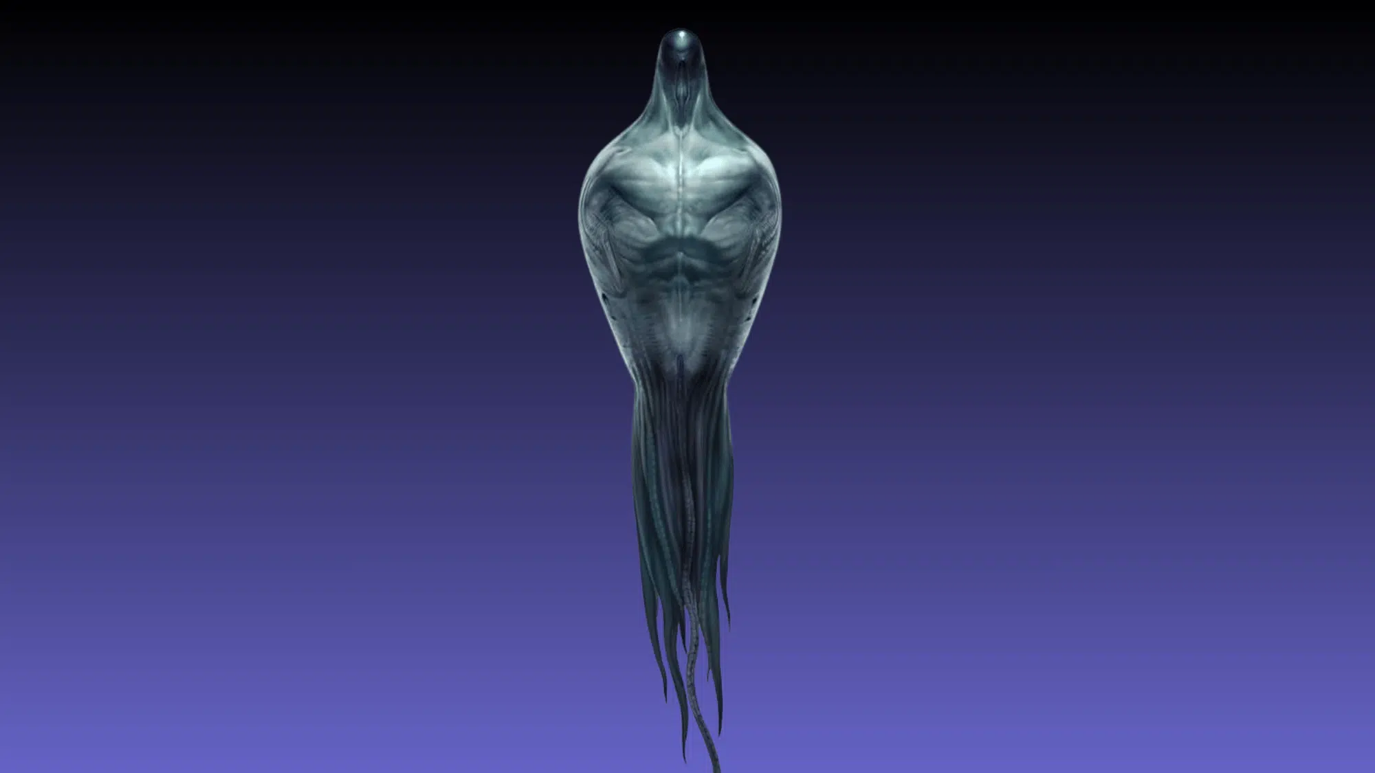 Digital illustration of a humanoid alien figure from arrival against a gradient background