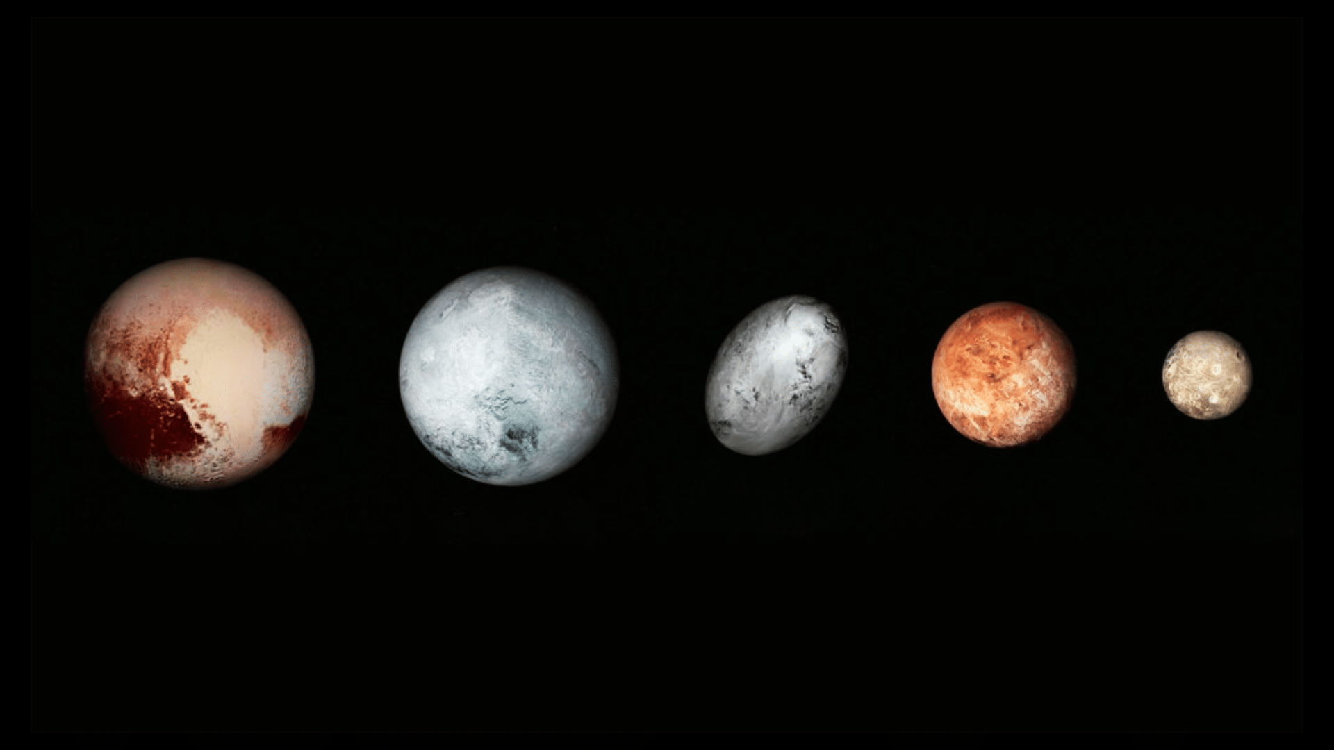 Dwarf Planets like Eris, Haumea, and Makemake. set against a dark background