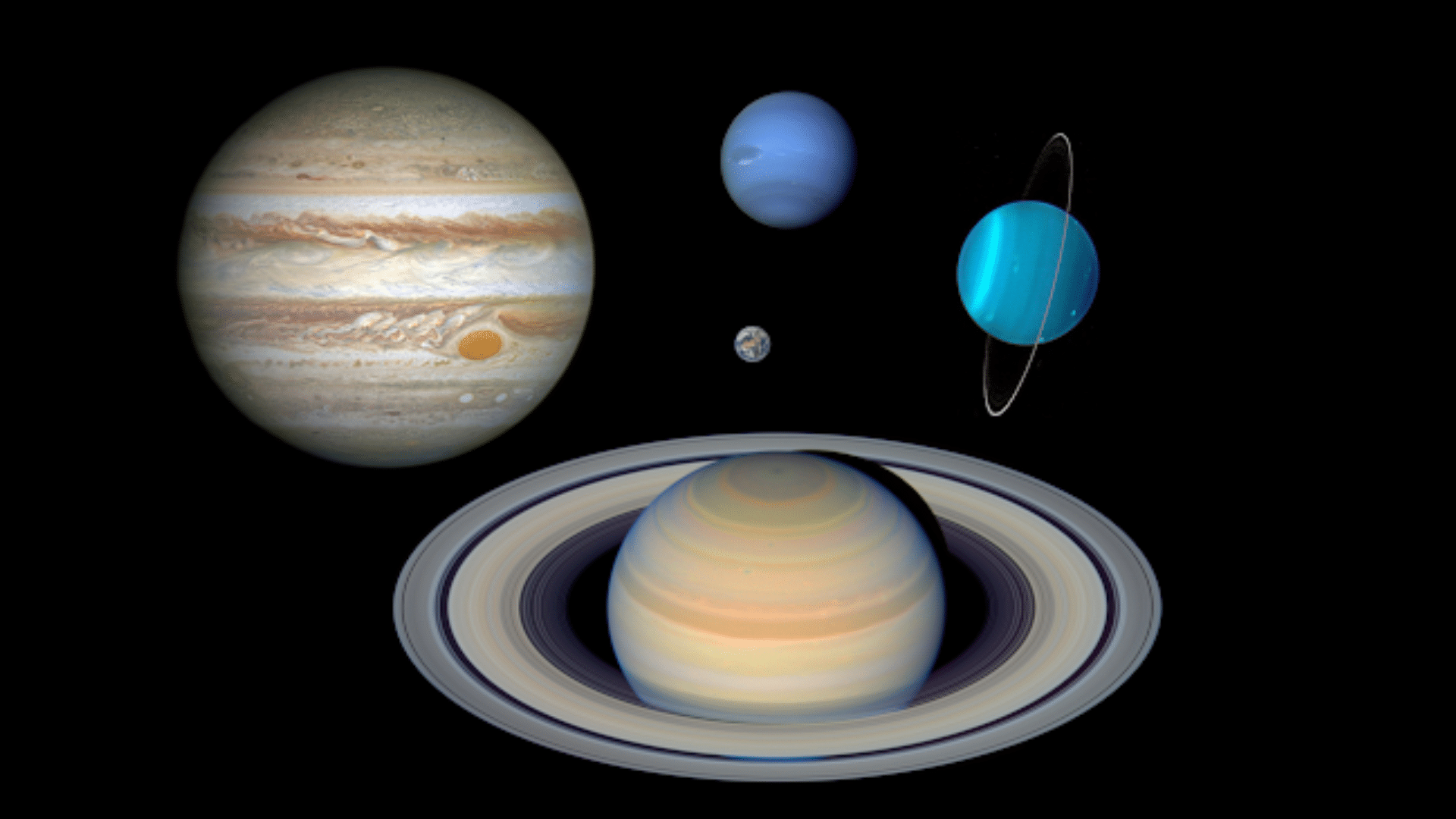 Gas Giant Planets like Jupiter and Saturn set against a dark background