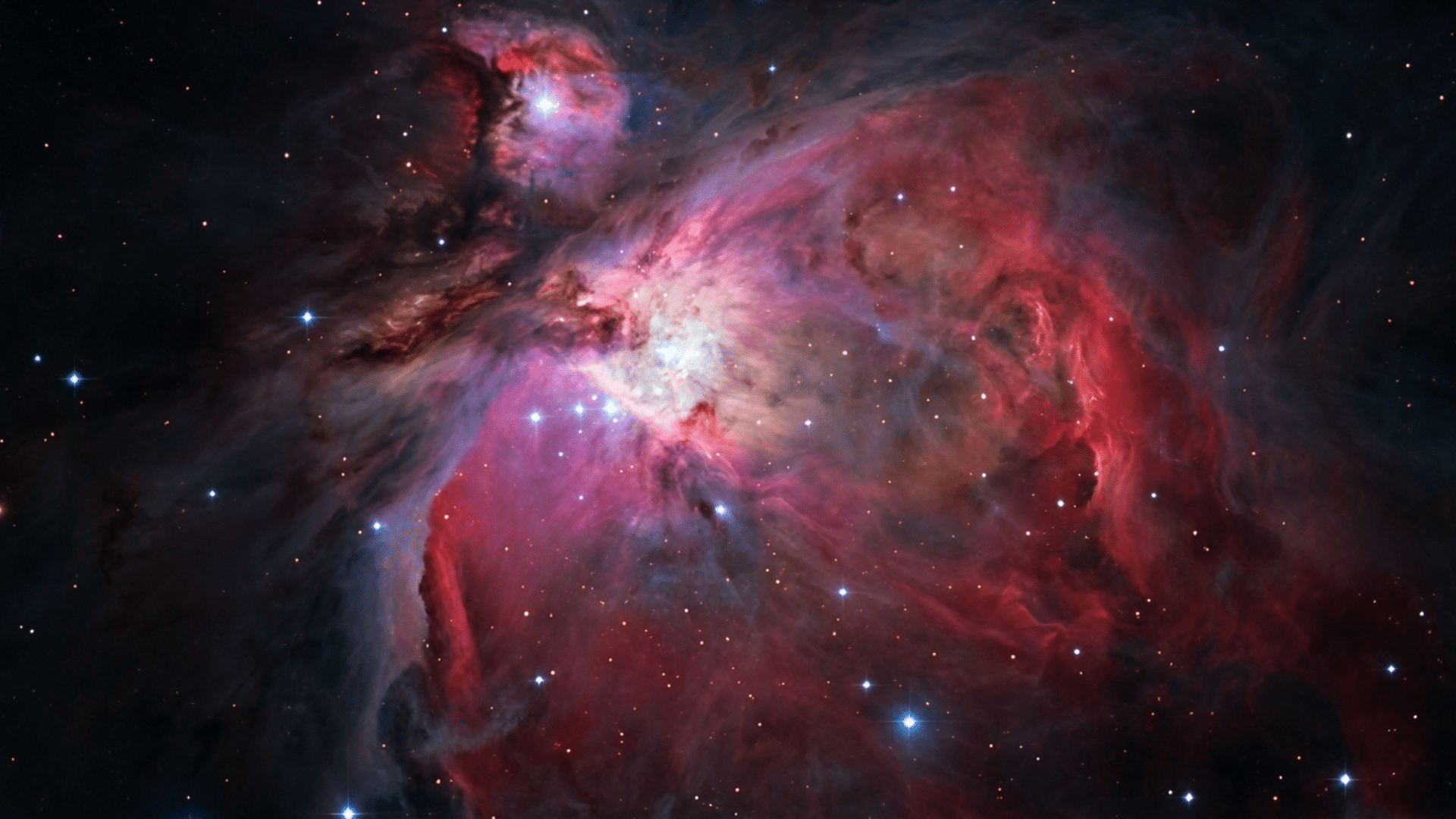 Large hydrogen gas cloud in space forming new stars, glowing star-forming region with bright young stars