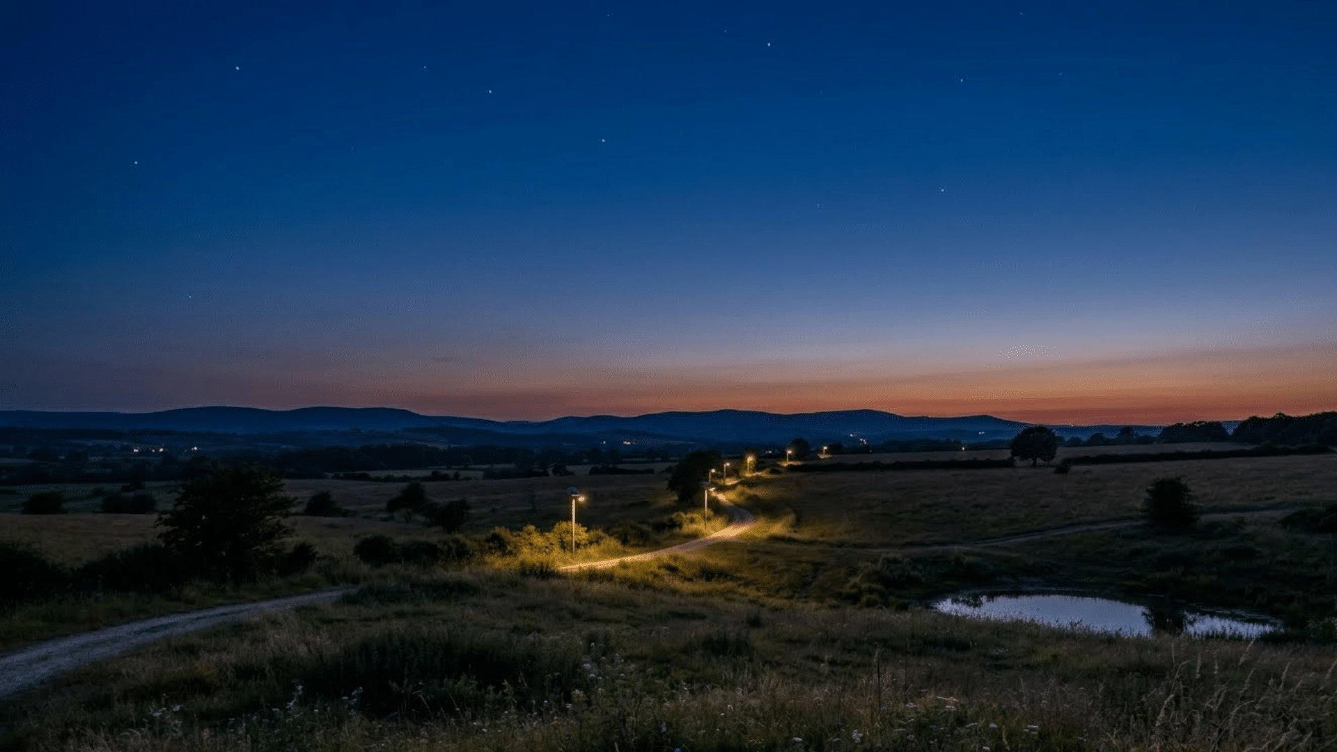 Nautical twilight with dim light and stars starting to appear