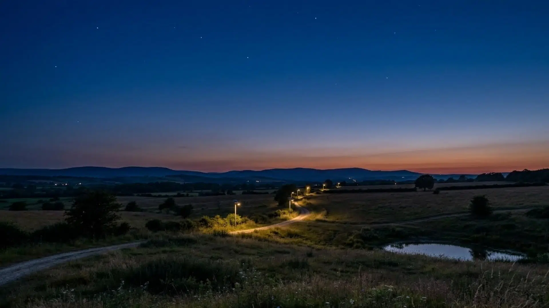 Nautical twilight with dim light and stars starting to appear
