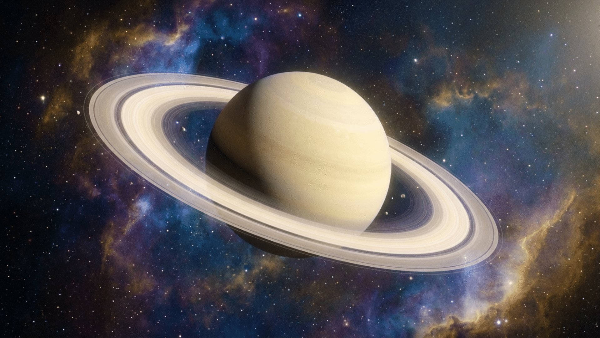 Planet similar to Saturn with large icy rings orbiting around it