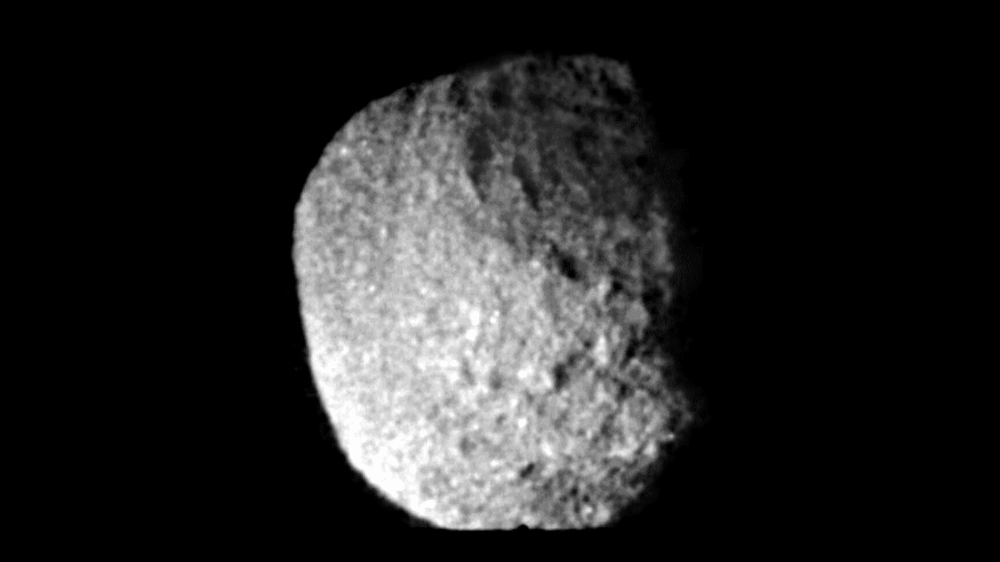 Processed grayscale image of Proteus from Voyager 2