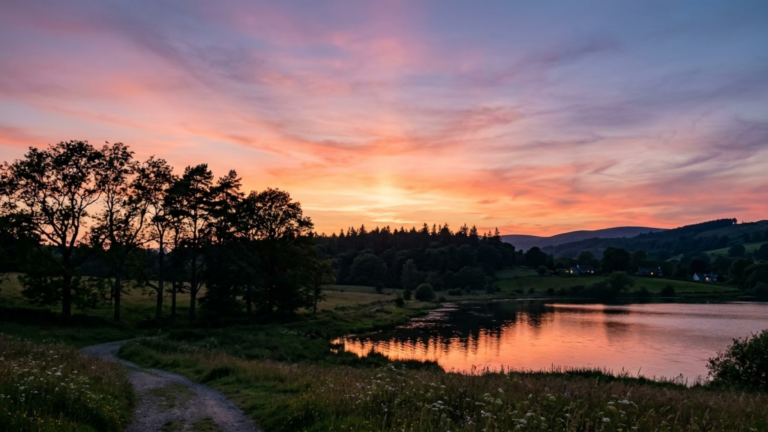 Sky glowing after sunset with fading light and soft evening colors