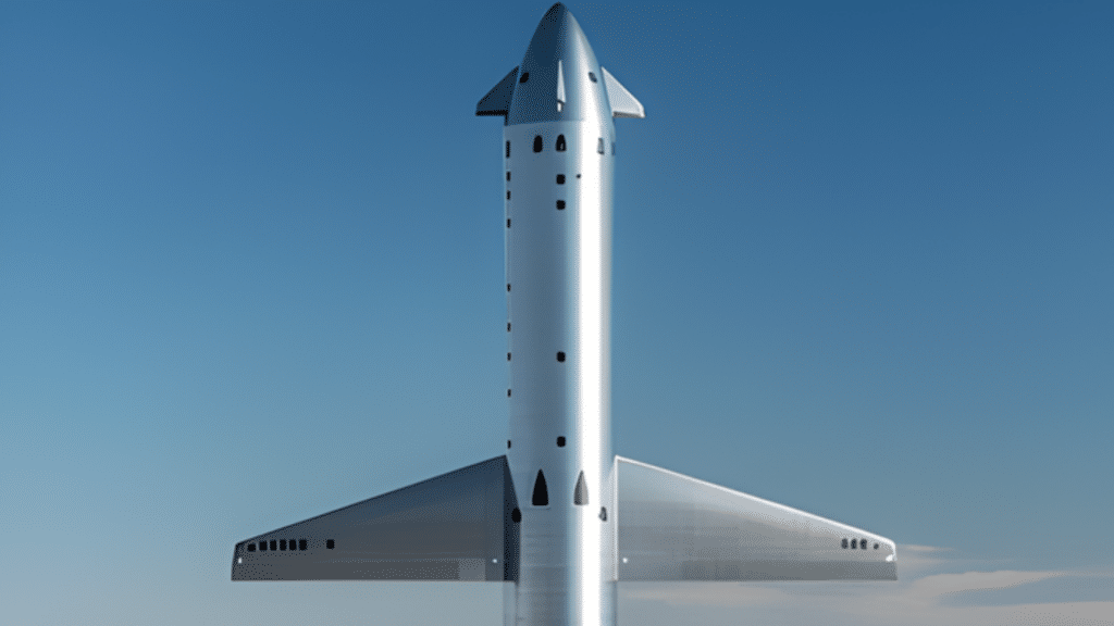SpaceX Starship V3 set against a clear blue sky