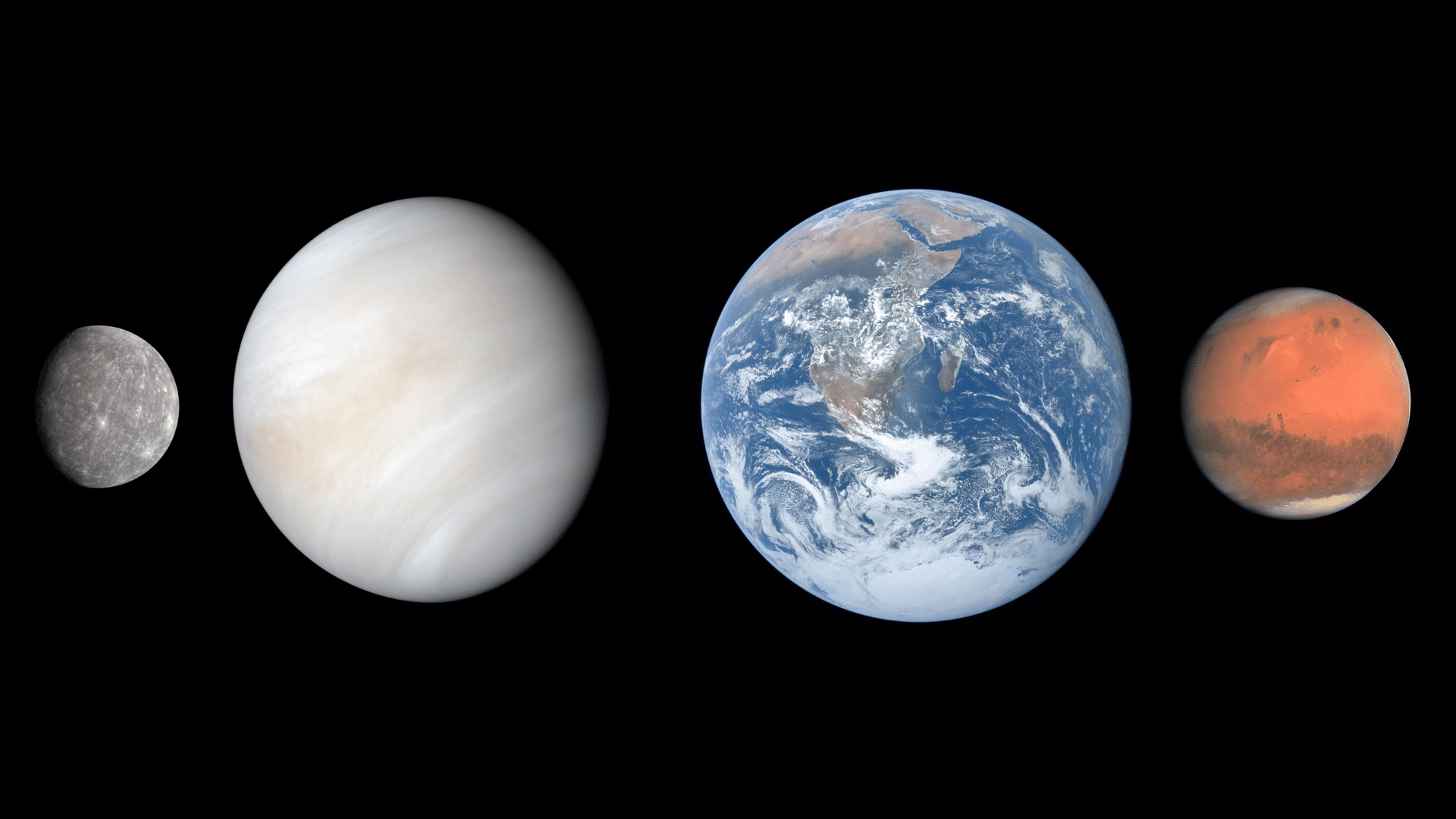 Terrestial Planets like Mercury, Venus, Earth, and Mars set against a dark background