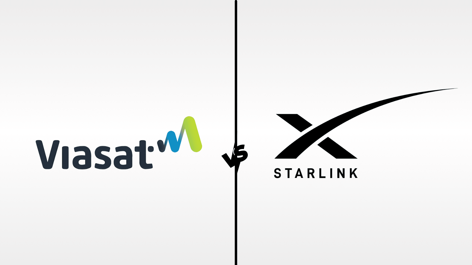 Viasat logo versus Starlink logo separated by a vertical line and a vs symbol