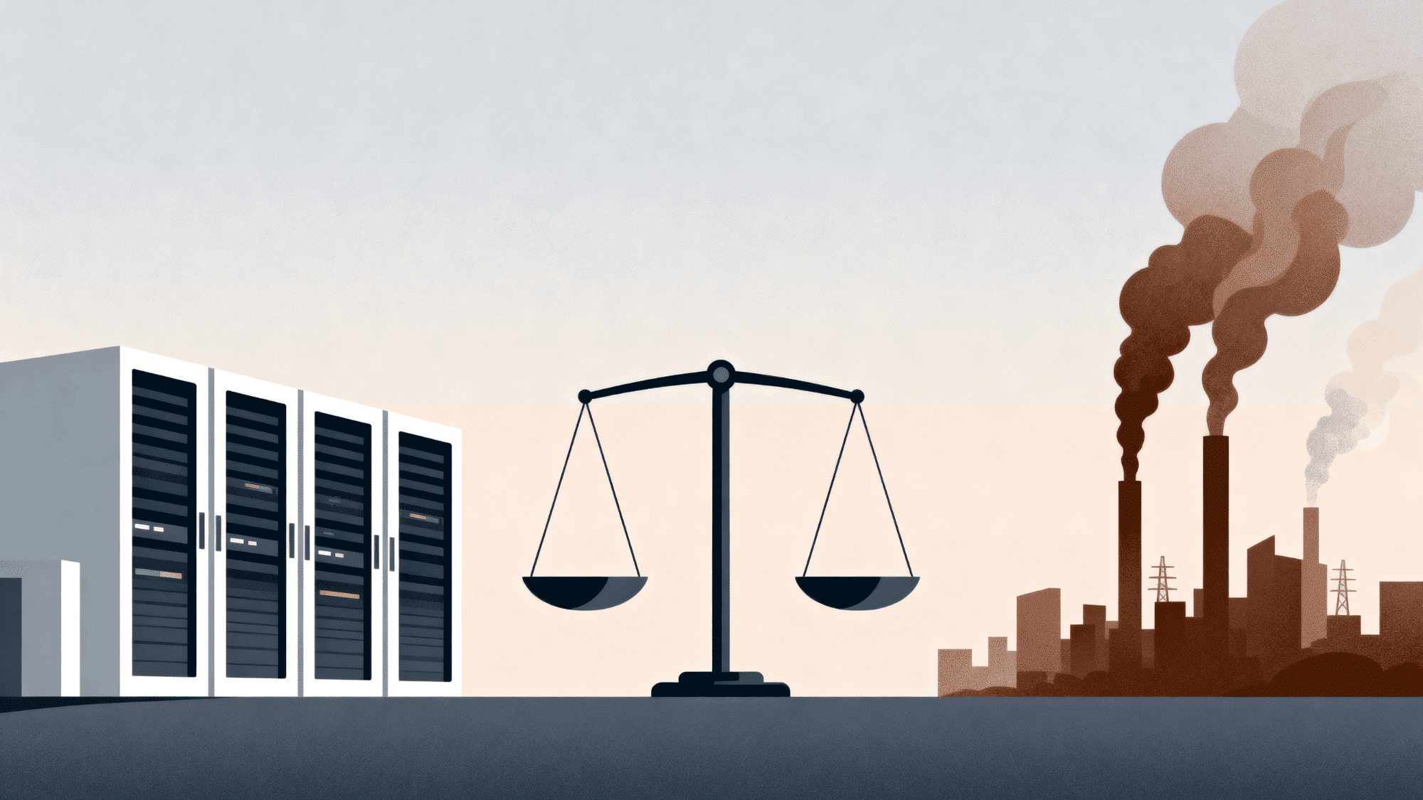 Balanced view of data centers showing environmental harm and digital benefits