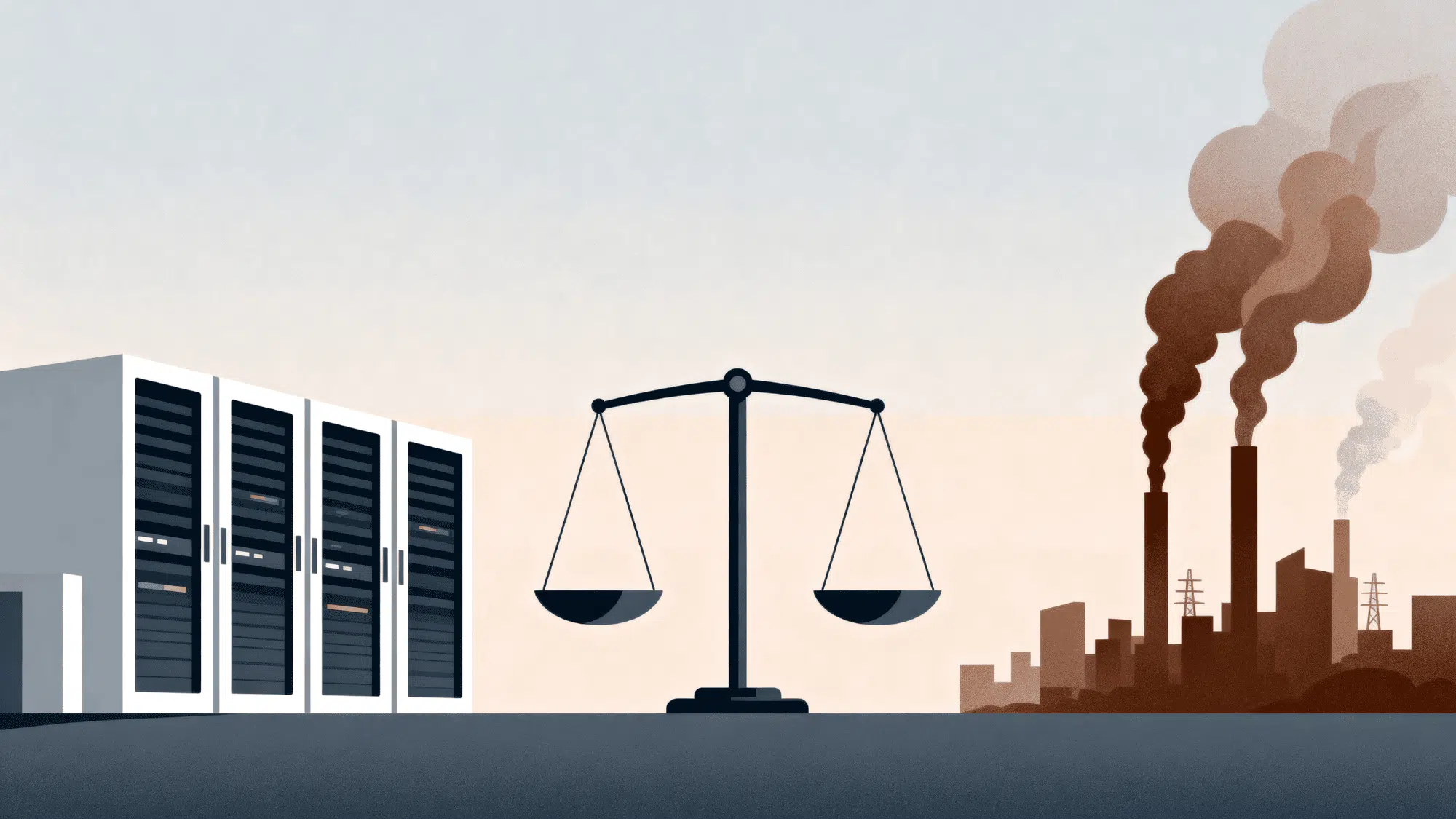 Balanced view of data centers showing environmental harm and digital benefits