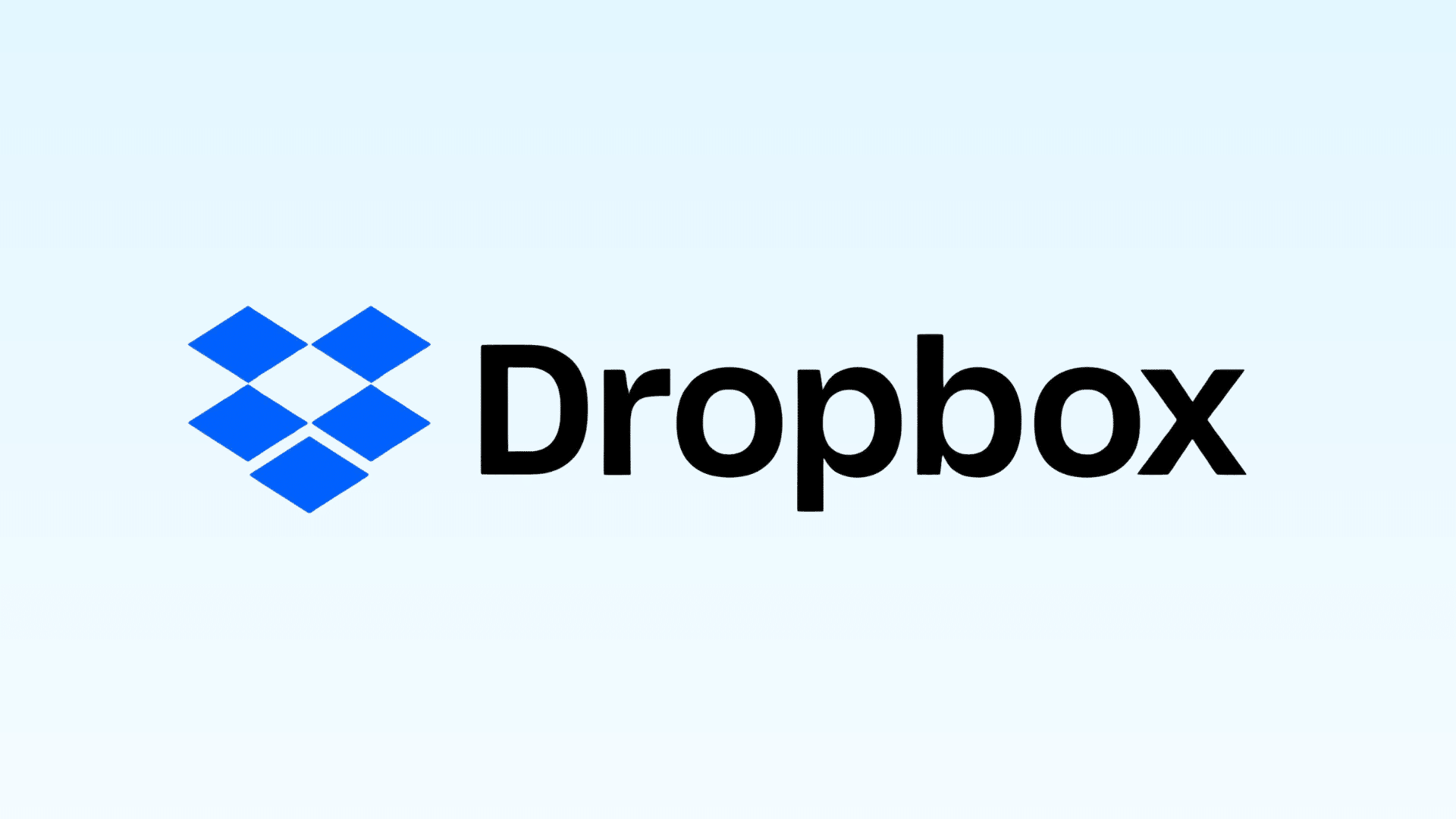 Blue logo for Dropbox and text displayed on a light blue background