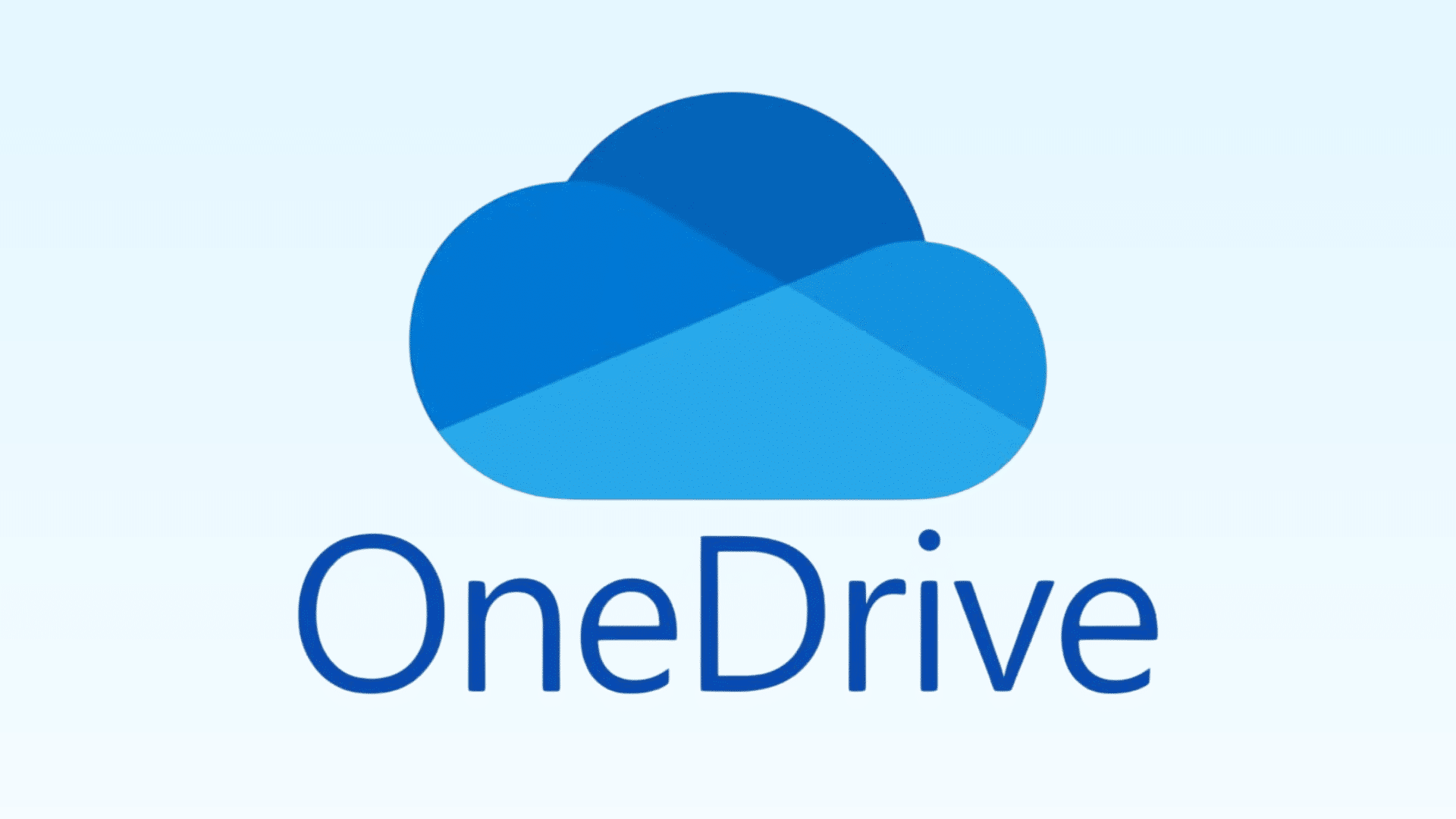 Blue logo for OneDrive and text displayed on a light blue background