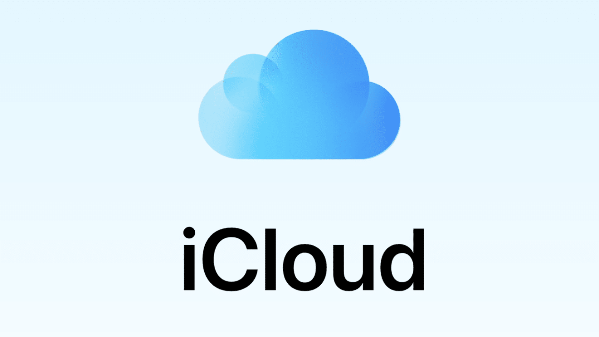 Blue logo for iCloud and text displayed on a light blue background