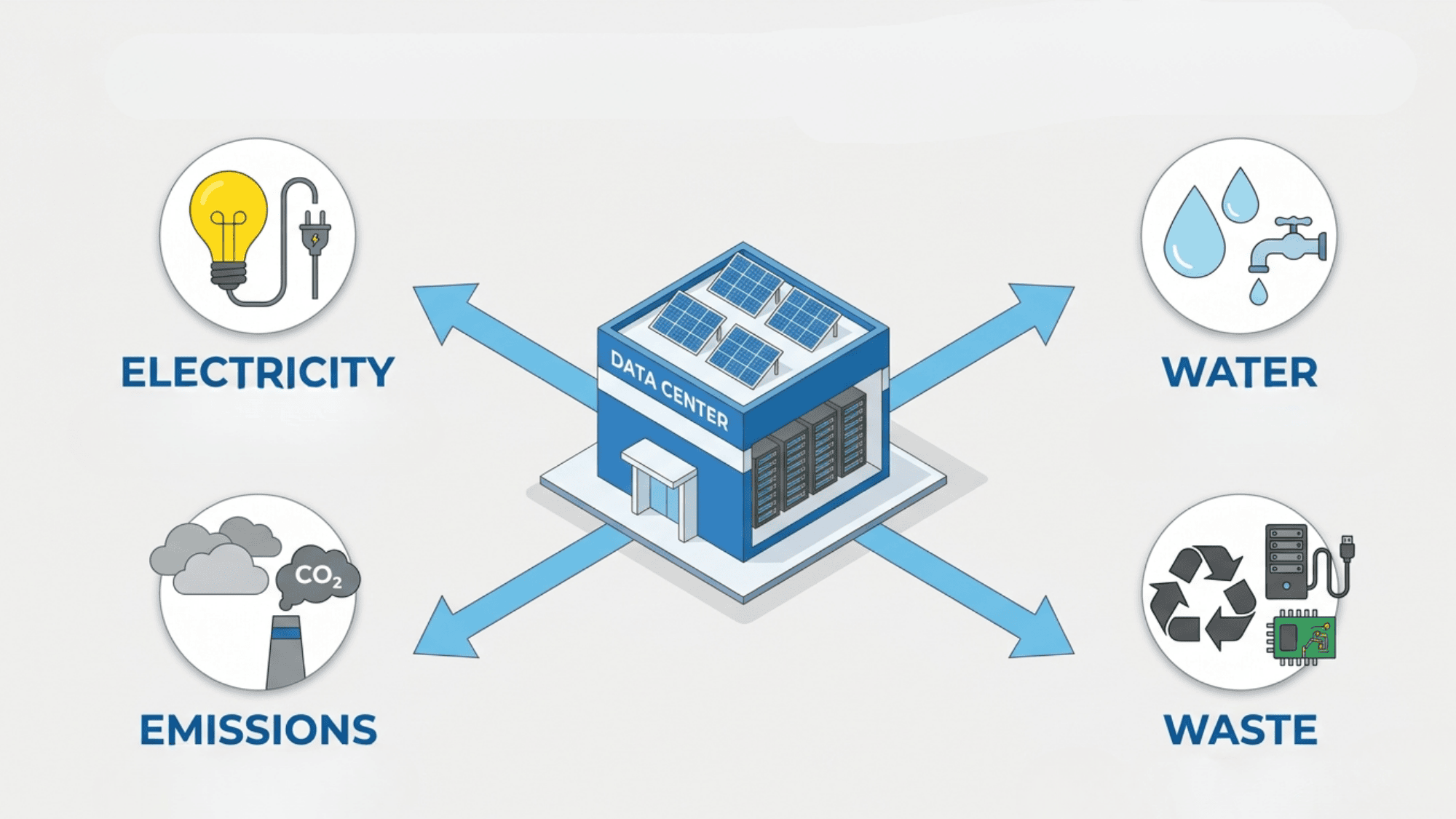 Data center environmental issues like energy use, water consumption, and emissions