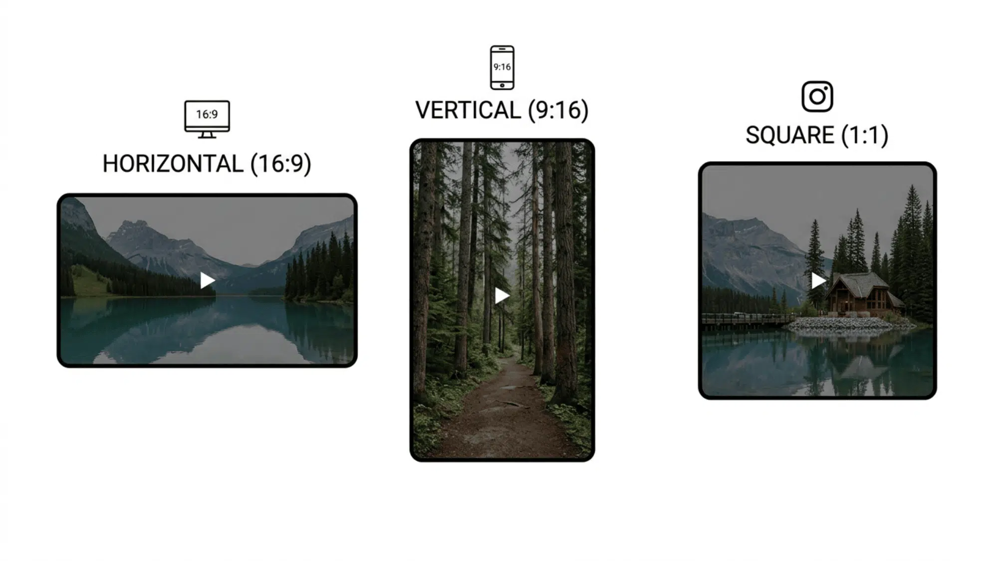 Different YouTube aspect ratios including landscape, vertical, and square formats