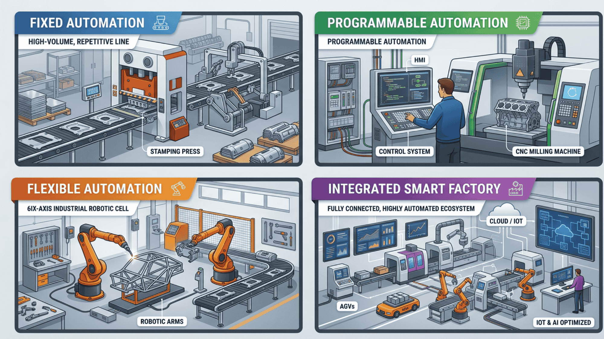 Different types of factory automation systems visual overview