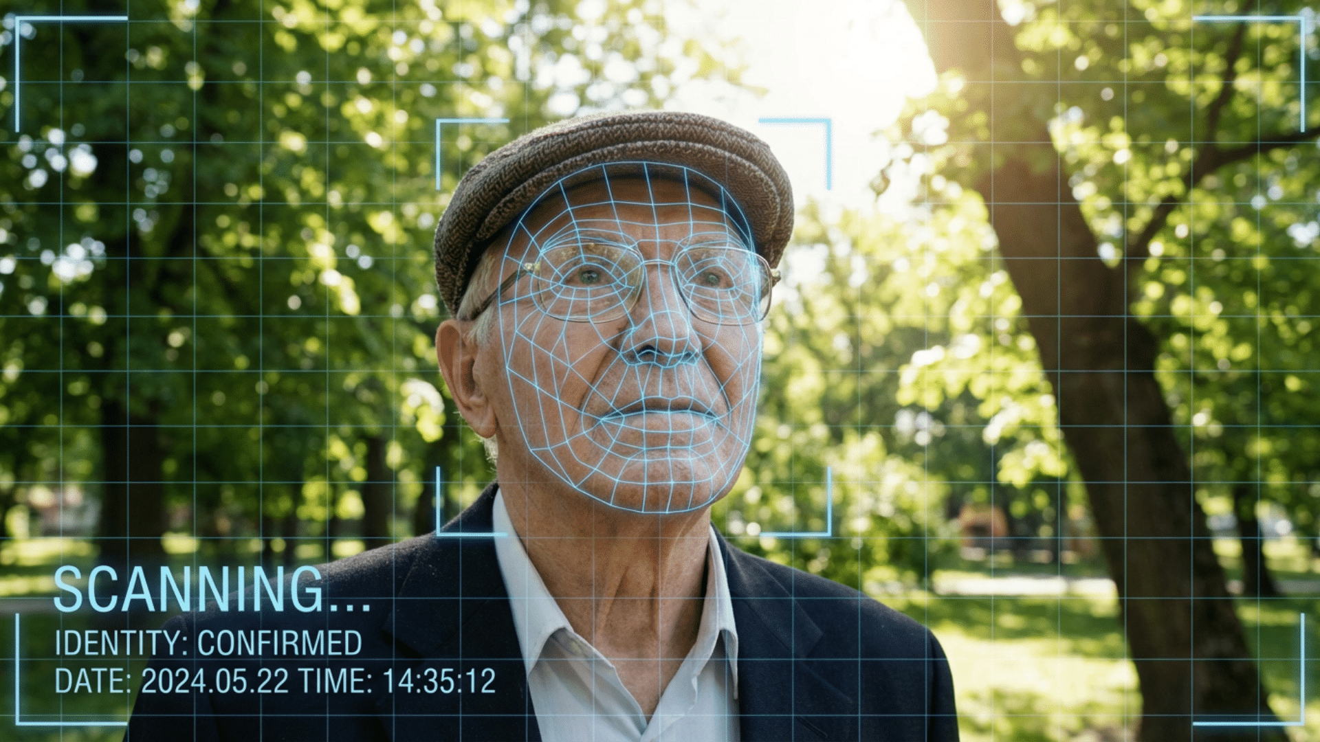 Facial recognition system scanning user face for identity verification and secure entry access