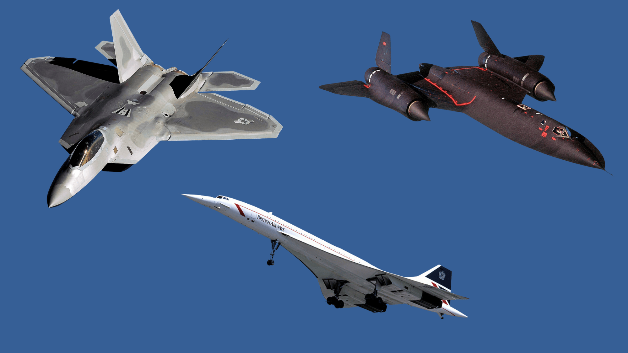 Images comparing speeds of famous supersonic aircraft
