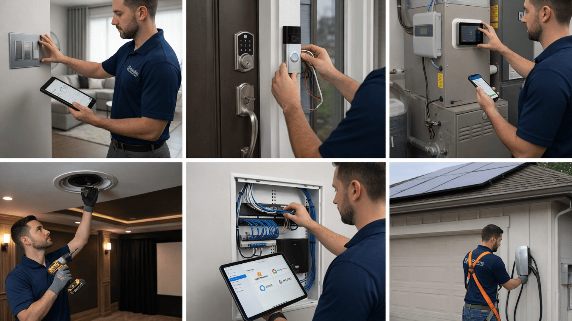 Infographic showing benefits of hiring a smart home installer faster setup, compatibility, security, and ongoing support with tech visuals. (1)