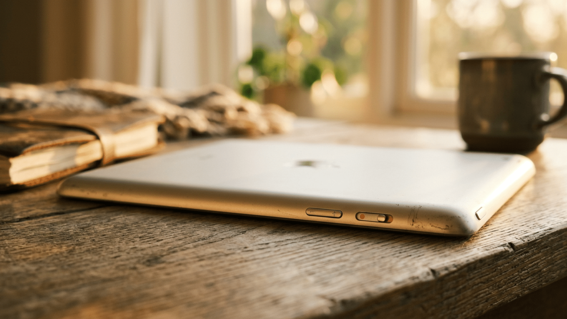 Older iPad side switch shown in silent mode position used to mute device sounds