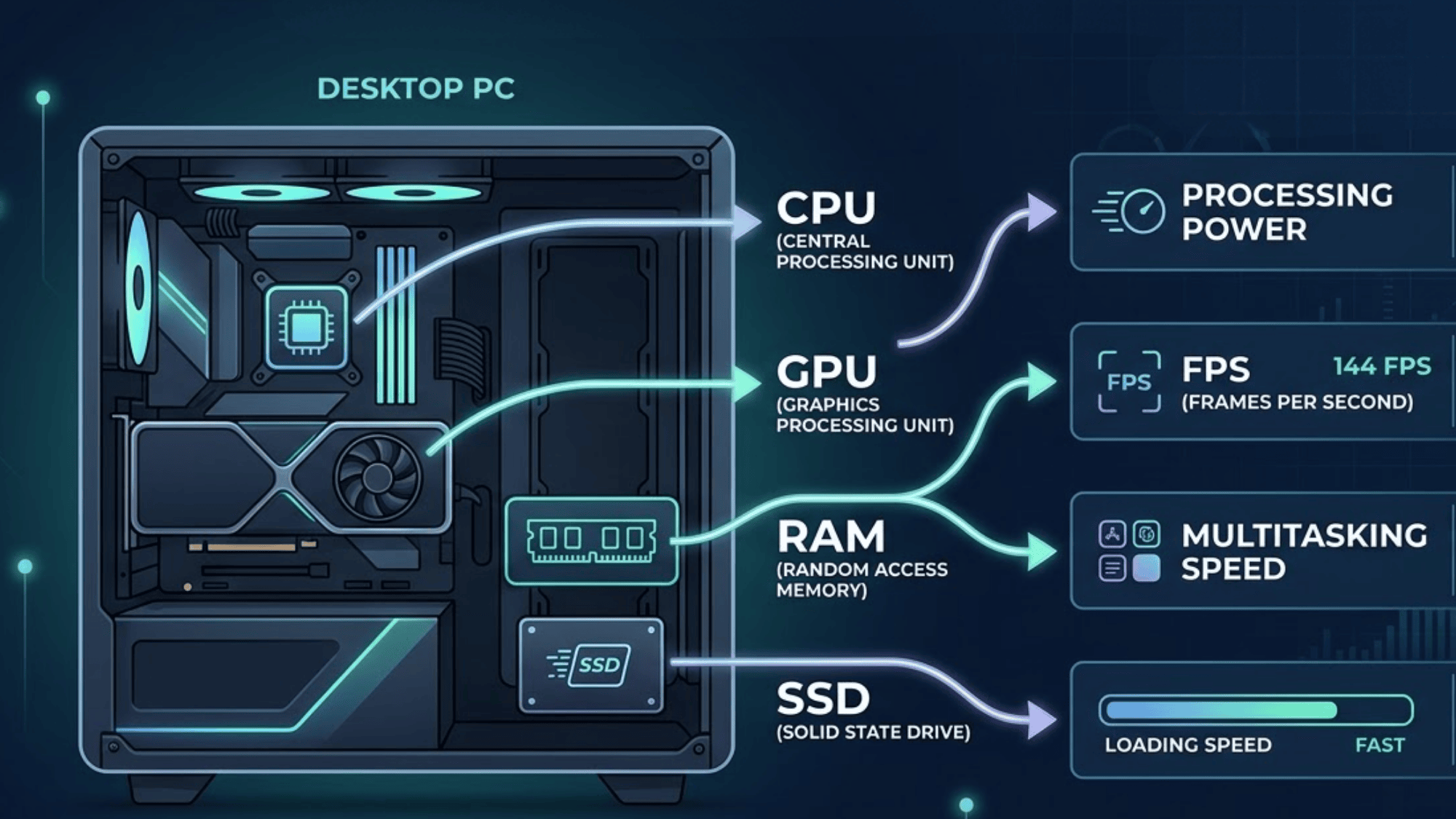 PC components explained for Cyberpunk 2077 performance like CPU GPU and RAM