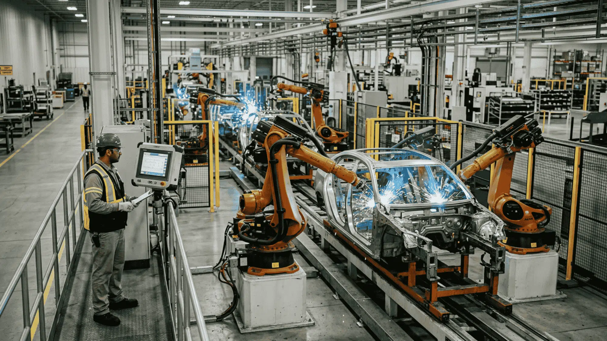 Robots used in real-world manufacturing like car assembly
