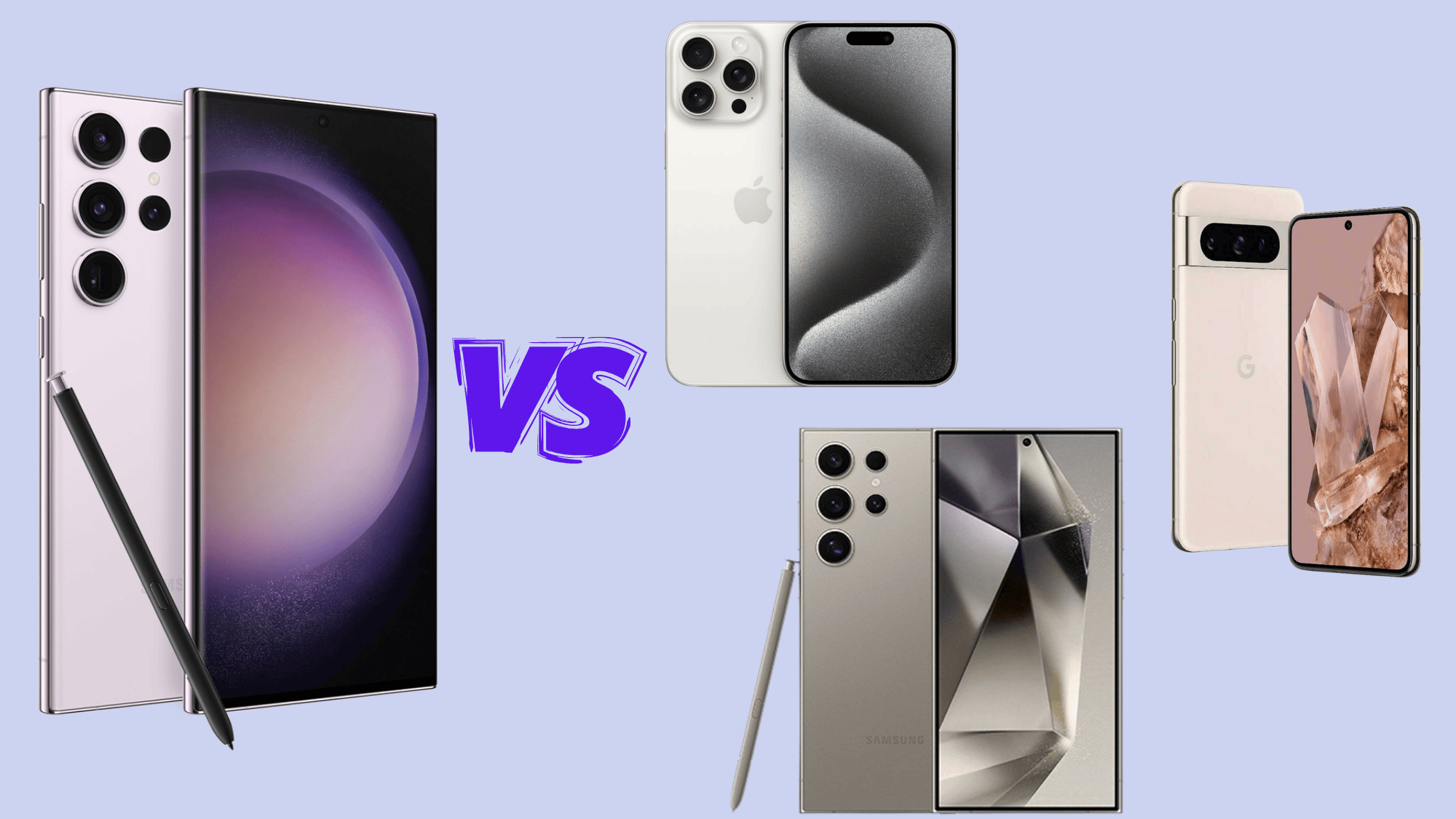 Samsung Galaxy S23 Ultra vs iPhone, Google Pixel 8 Pro and Samsung Galaxy S24 Ultra.