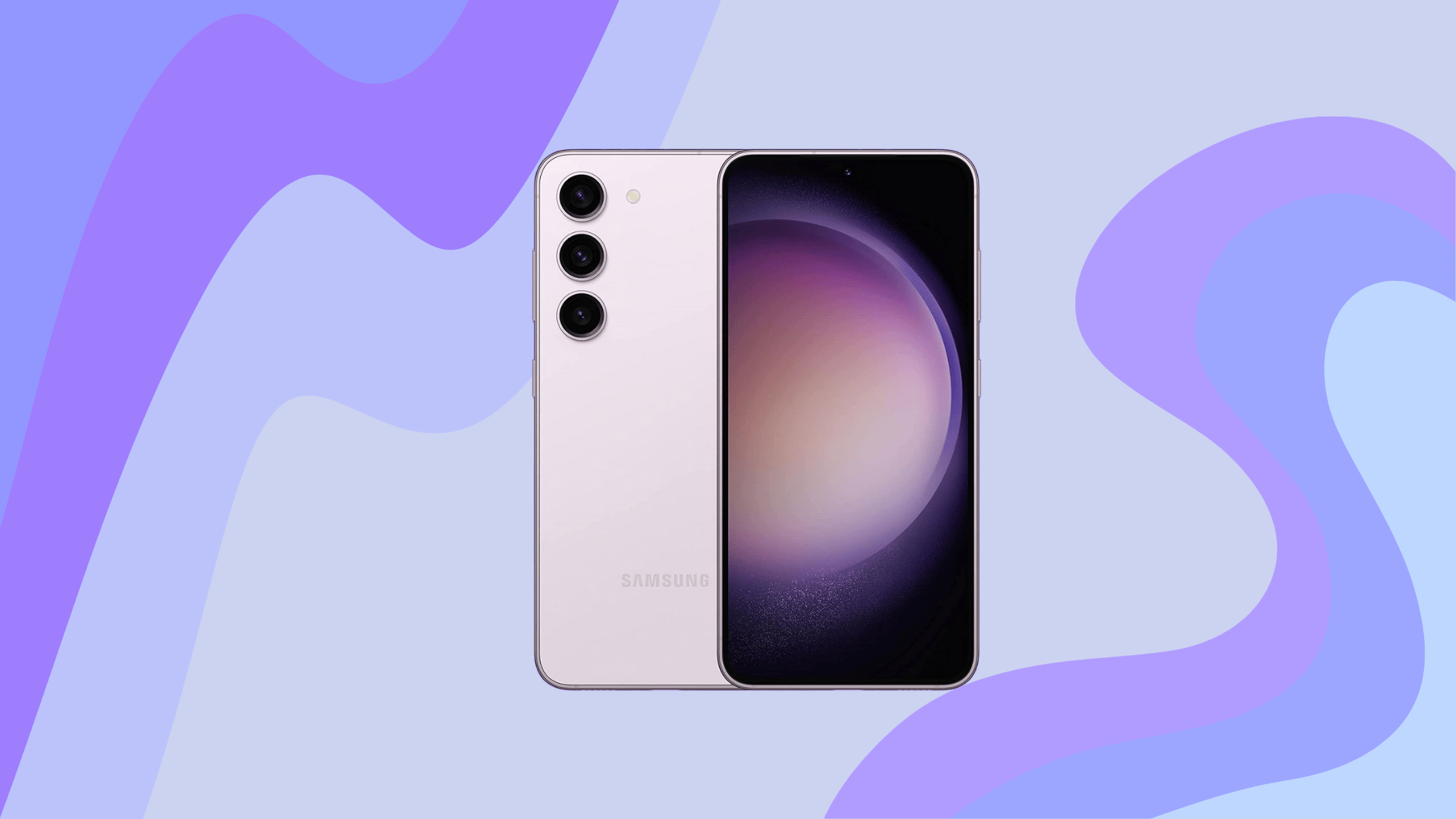 Samsung Galaxy S23 smartphone showing front display and triple rear camera.