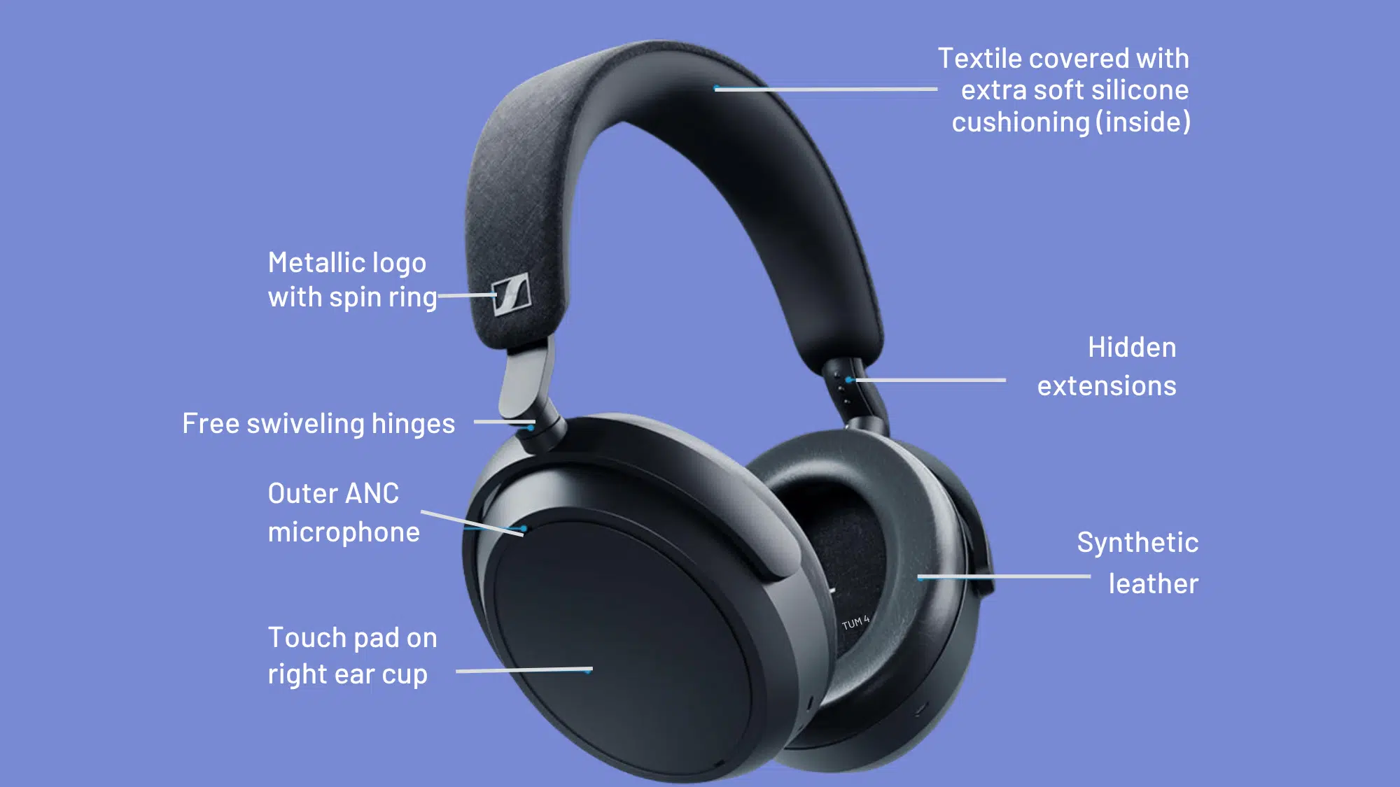 Sennheiser Momentum 4 features 42mm driver, ANC mic, touch controls and comfort design