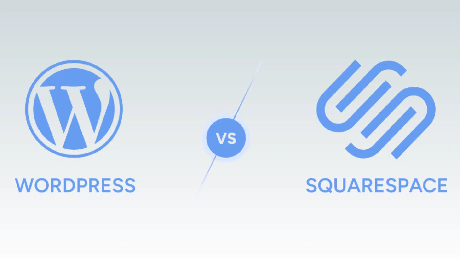 WordPress logo versus the Squarespace logo with VS in the center on a light gray background