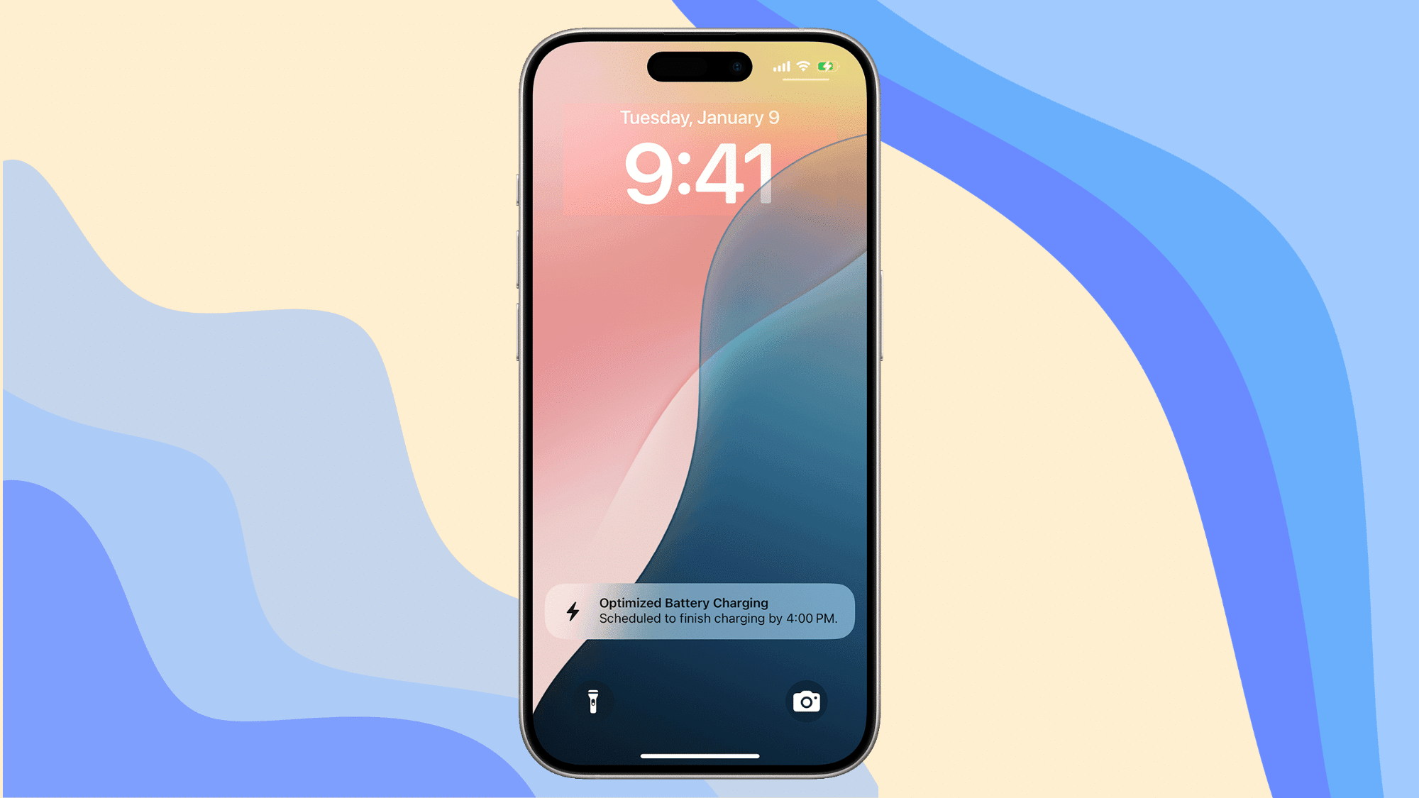 iPhone lock screen showing optimized battery charging scheduled to finish later
