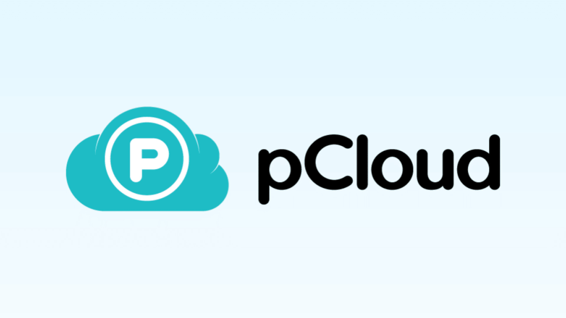 _logo for pCloud and text displayed on a light blue background