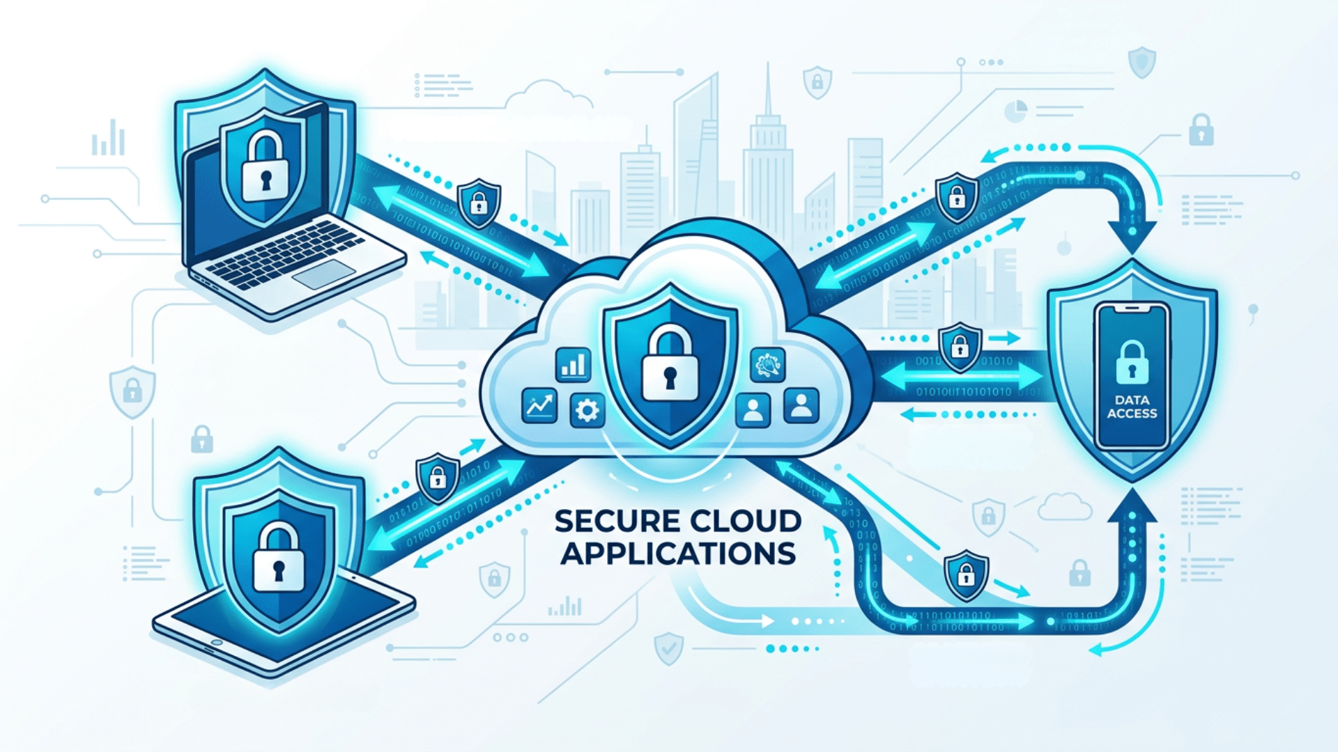 Cloud-based SaaS applications protected through encrypted networks and secure authentication systems