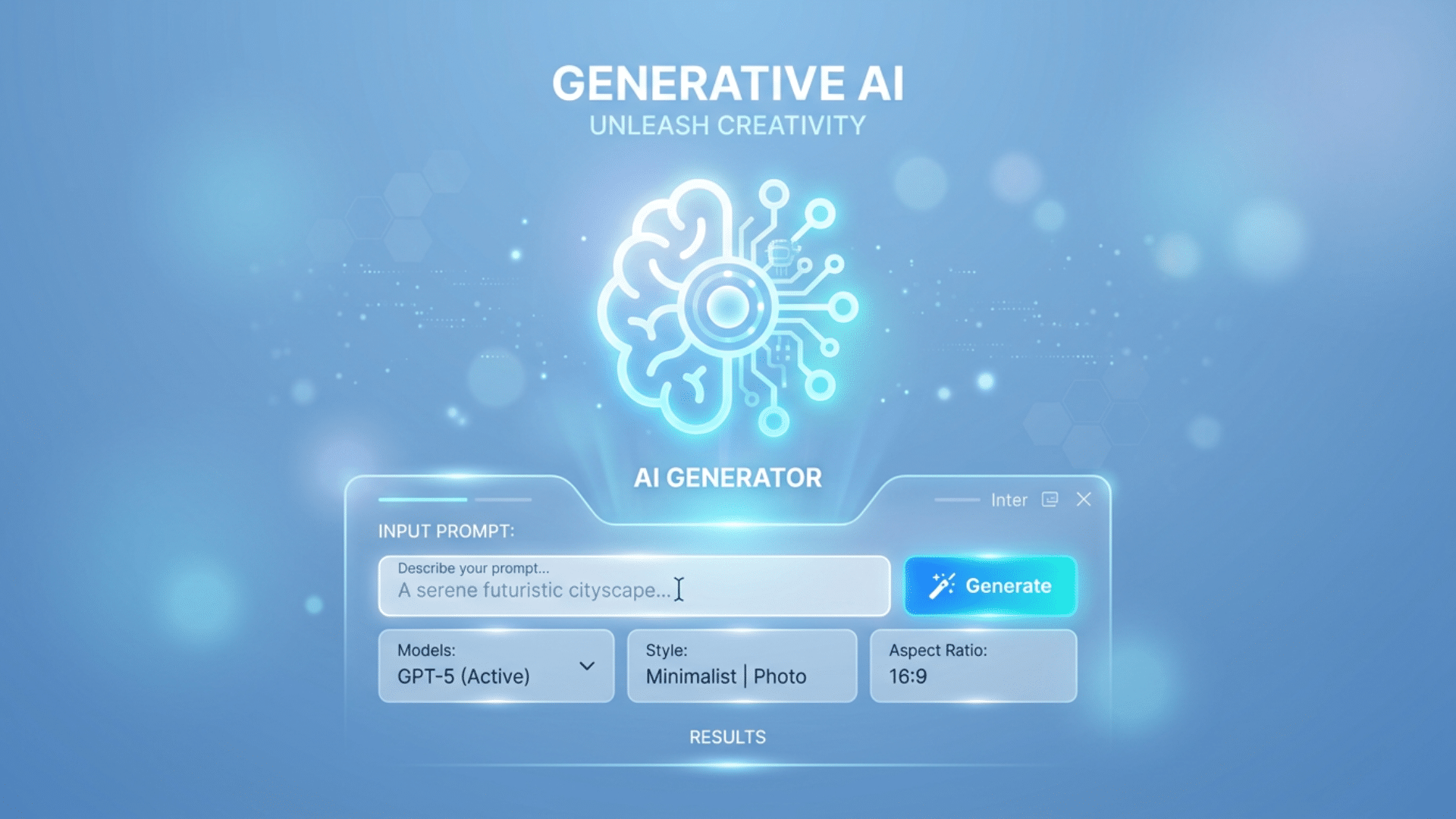 Minimal generative AI concept with clean digital interface and simple futuristic technology background design