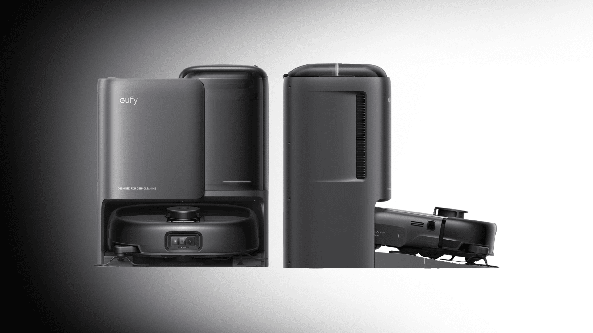 Eufy Omni E25 robot vacuum on gradient background showing modern design and clean finish