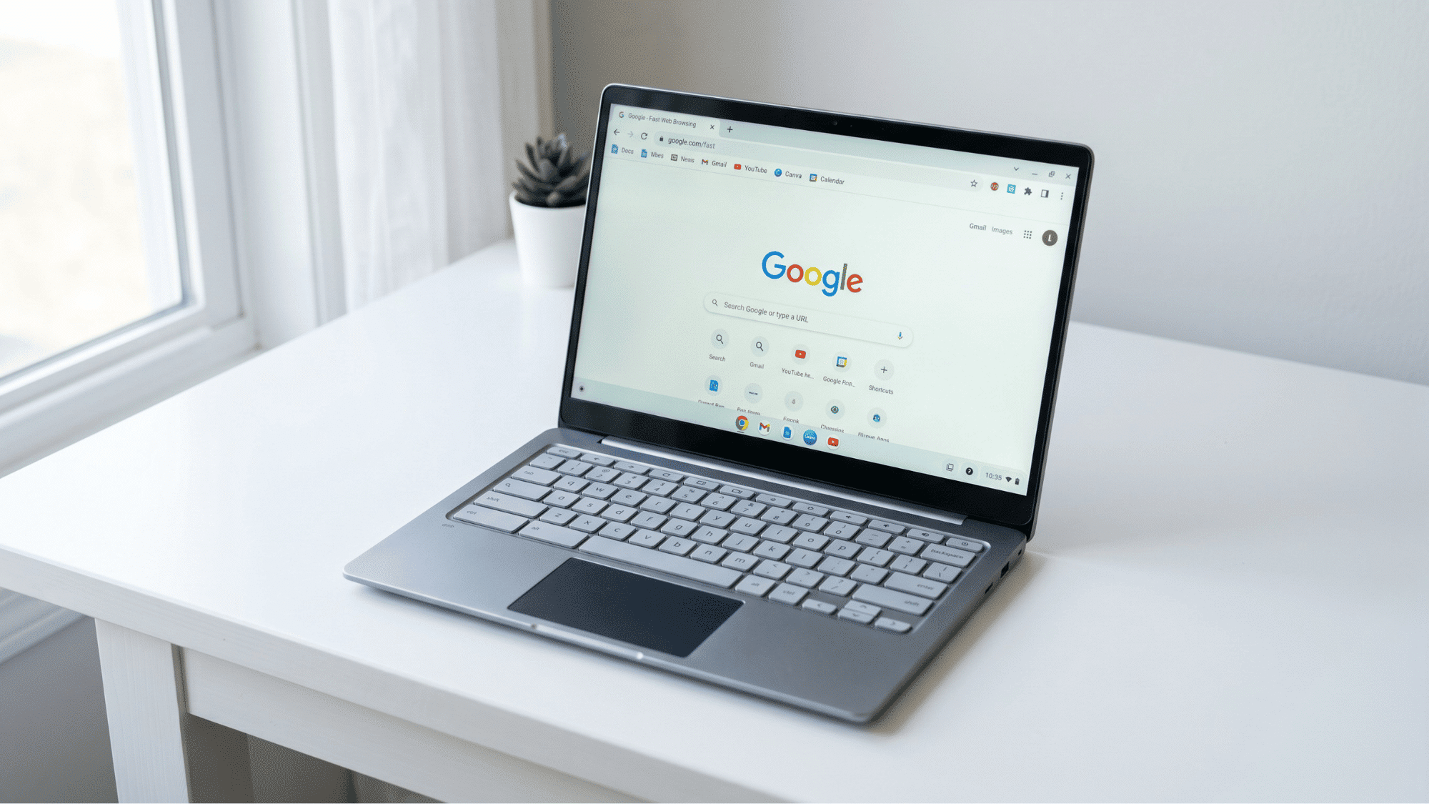A Chromebook on a clean desk with representing fast performance and speed optimization