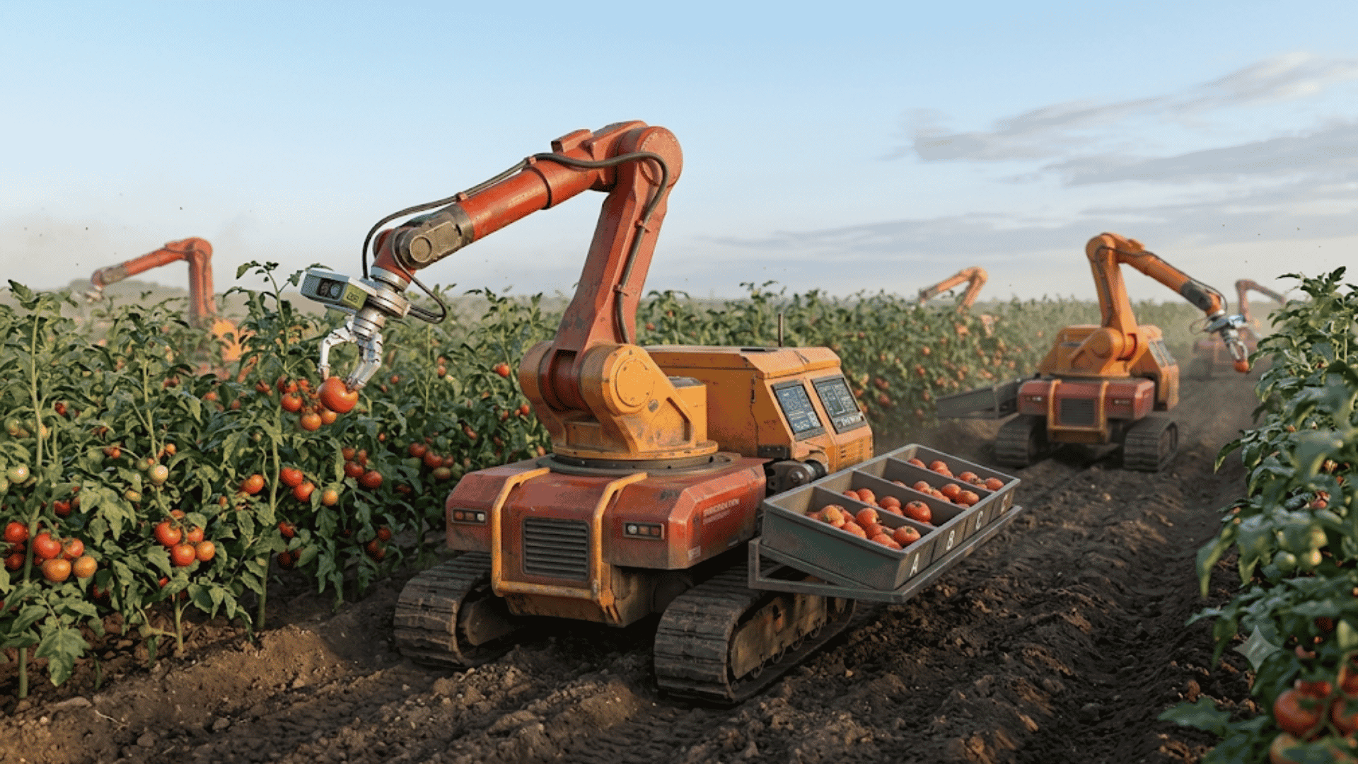 Robot sorting produce by size, color, weight, and quality using advanced imaging systems