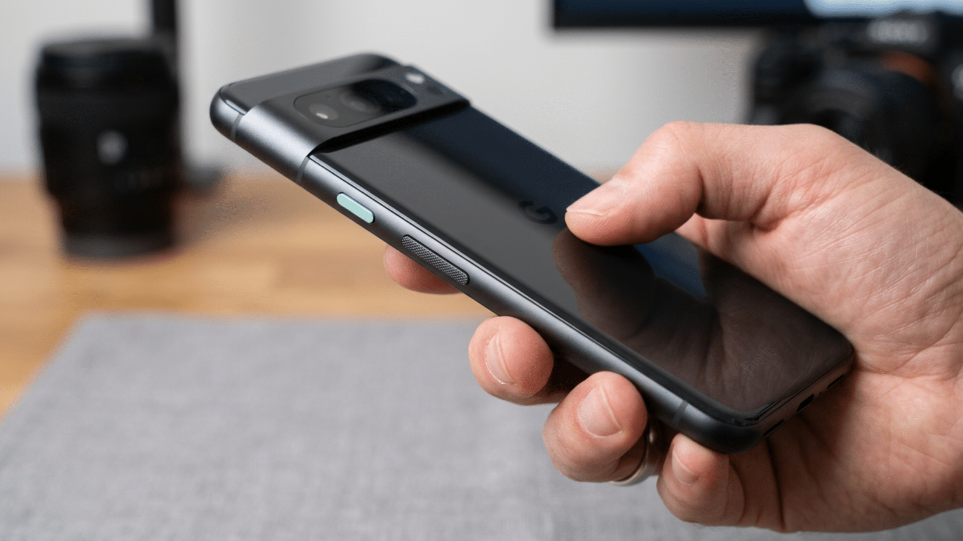Close-up view of the Google Pixel 10 showing its premium materials and refined build quality
