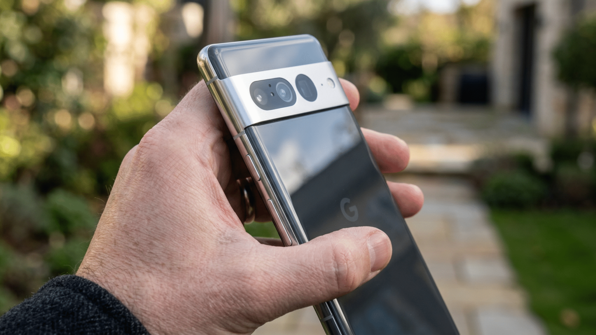 Close-up view of the Google Pixel 7 Pro highlighting its premium build and camera bar design