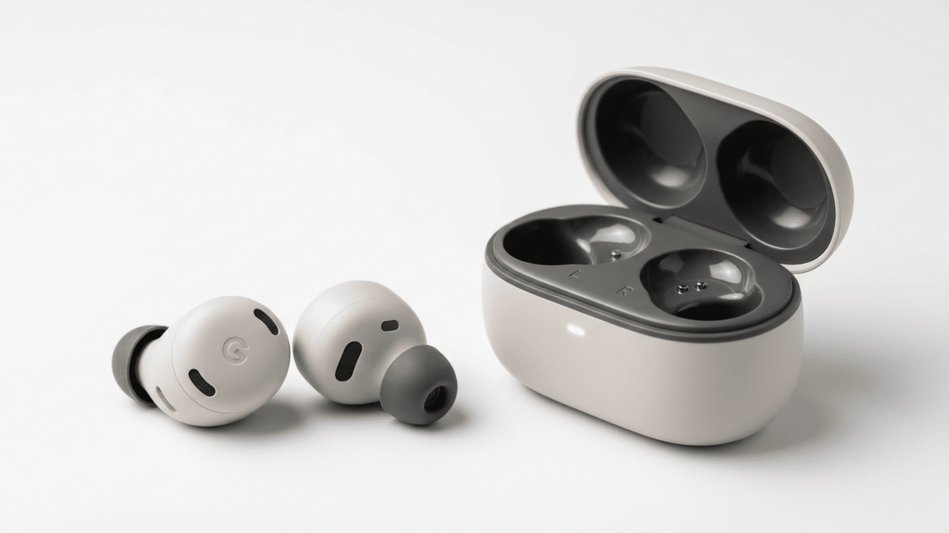 Close-up view of the Google Pixel Buds Pro 2 highlighting the compact design and matte finish