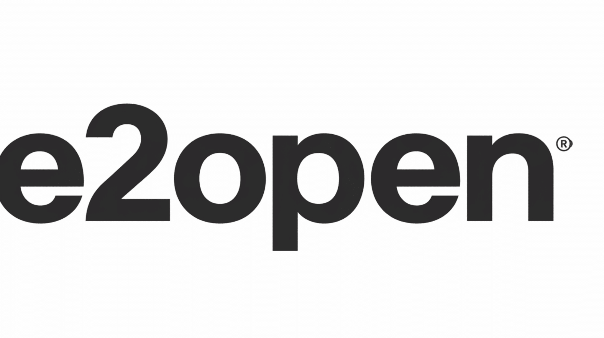 e2open logo in black representing supply chain planning and network management software.