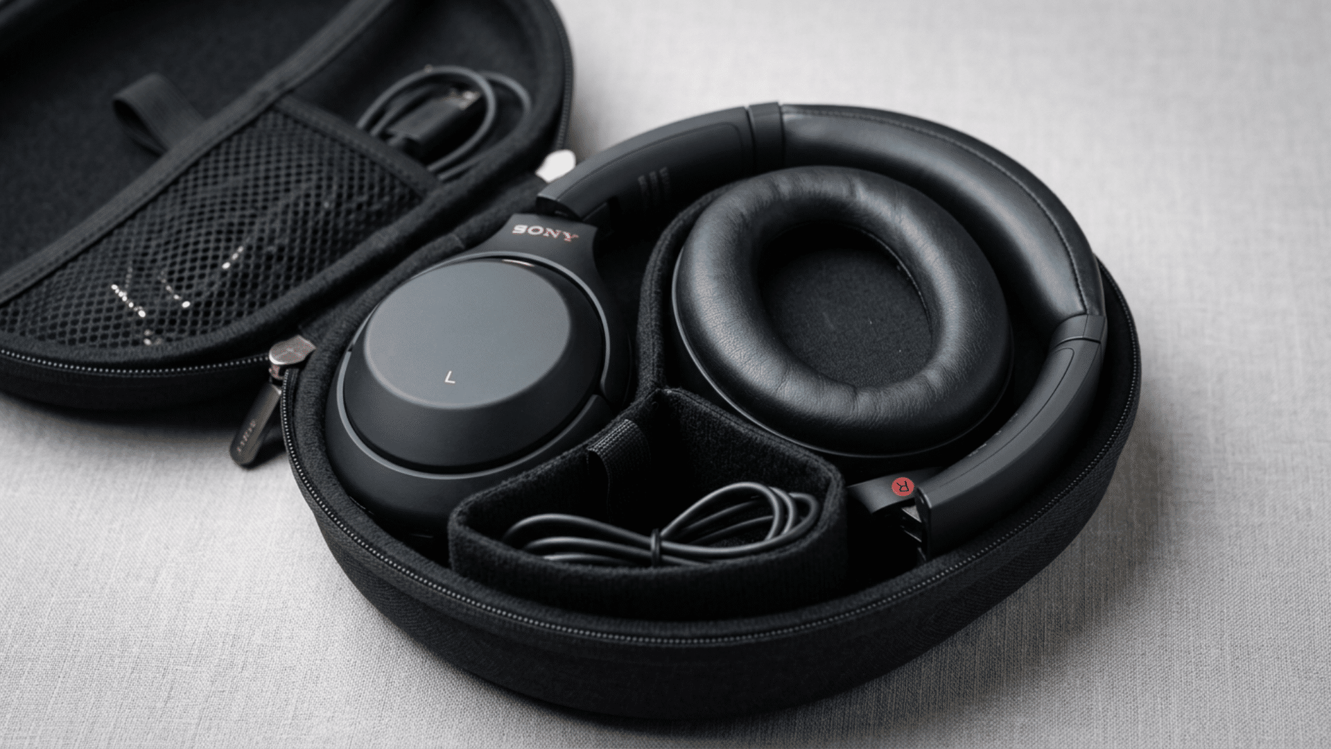 Folded Sony WH-1000XM4 headphones showing their compact design and travel-friendly build